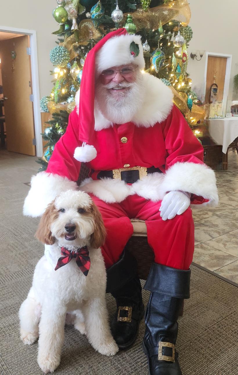 Santa Danny and Aji the Elder Orphan Care therapy dog