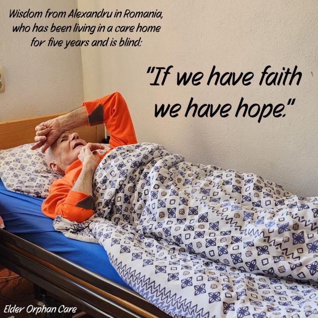 Alexandru in Romania has faith and hope although he is blind and bed bound