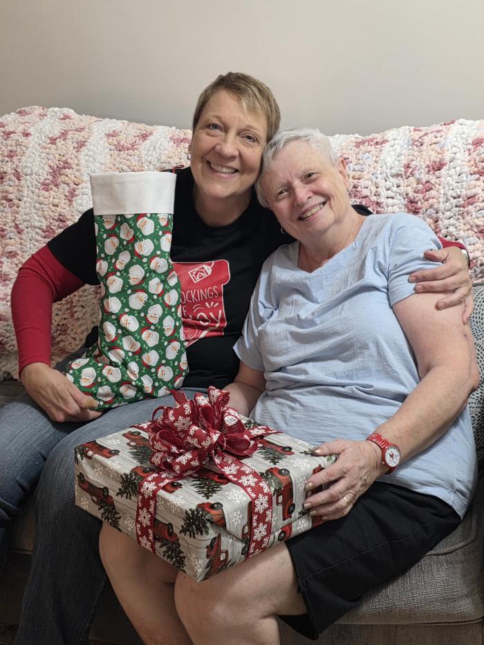Older friend Janice loves her Christmas gifts