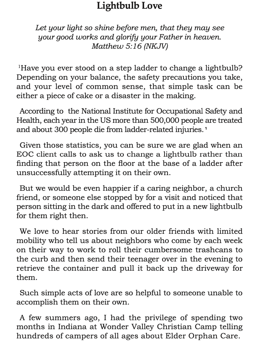 Light Bulb Love story gives dozens of ideas for loving older neighbors Page 1